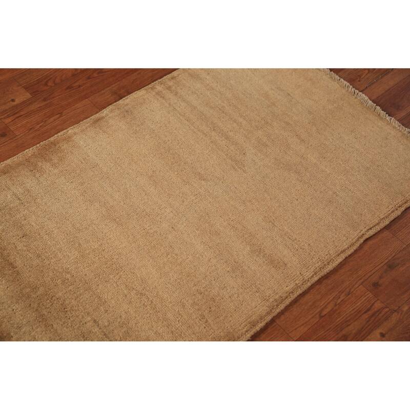 Gold Brown Gabbeh Modern Rug Handmade Wool Carpet - 2'2" x 3'5"