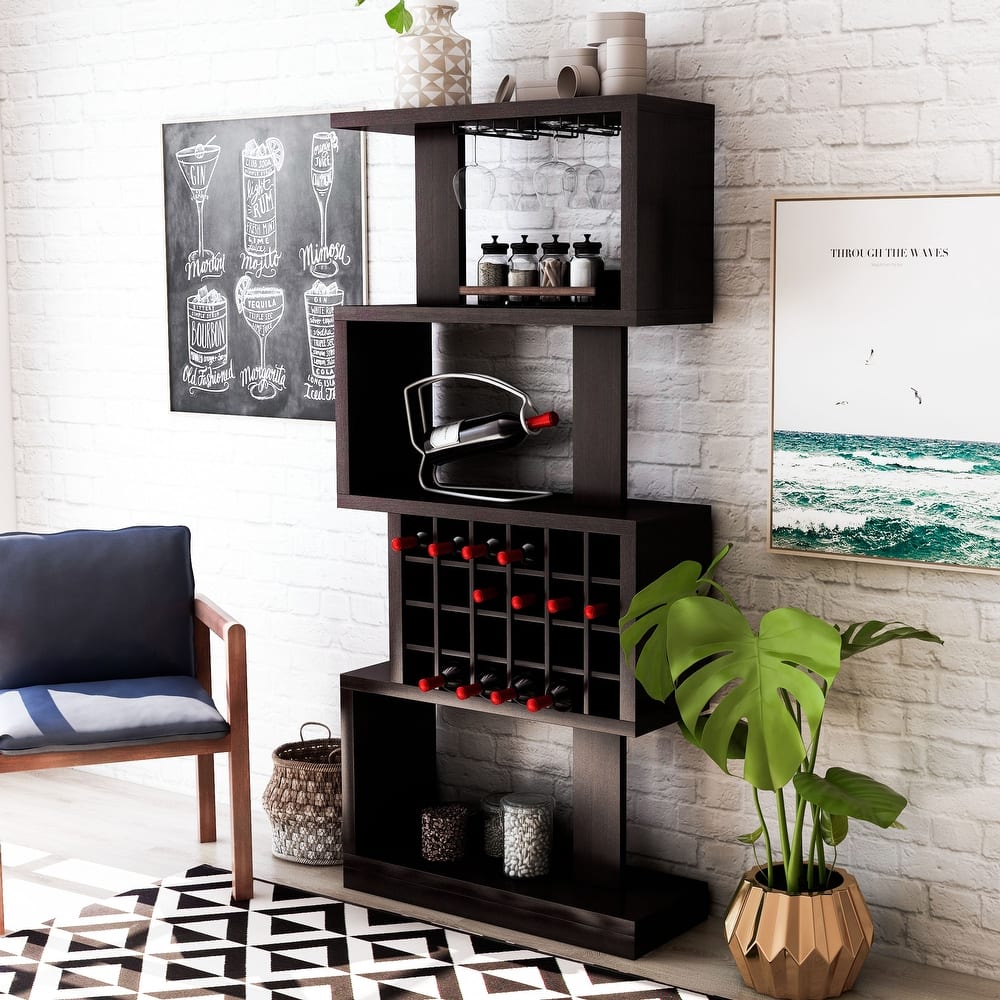 Furniture of America Thane Modern 4-Tier Dining Bar Cabinet with Bottle Wine Rack