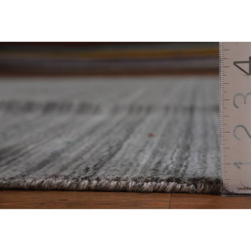 Hand Knotted Oriental 100% Wool Carpet Tribal Stripe Greys & Charcoal Gabbeh Area Rug - 9' 10'' X 8' 1''