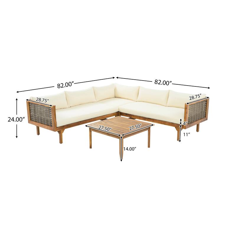 Acacia Wood Outdoor Modular Seating Set with Waterproof Cushions and Side Table Outdoor Sofa Set for Garden