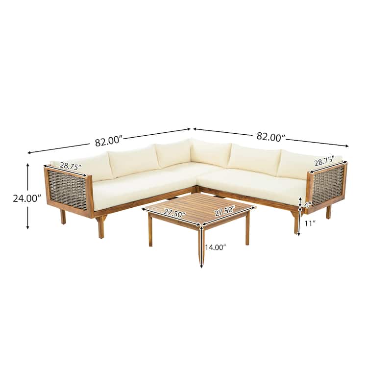 Outdoor Sectional Sofa Set with Waterproof Cushions Acacia Wood Frame