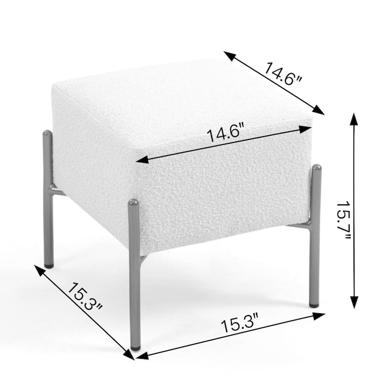 Aysha White Boucle Ottoman with Gold Accent Legs