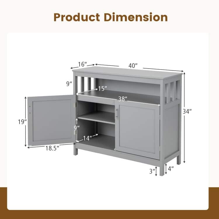 Kitchen Buffet Server Sideboard Storage Cabinet with 2 Doors and Shelf - 40" x 16" x 34" (L x W x H)