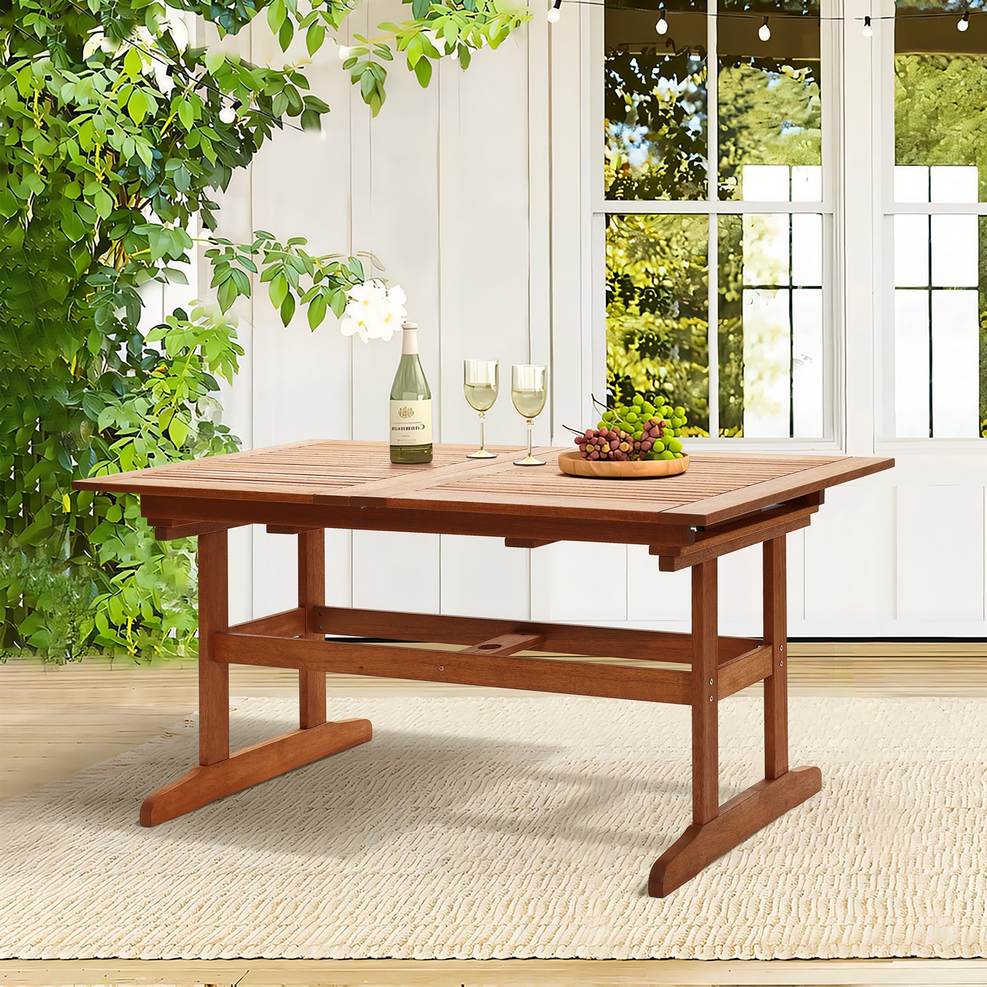 Carmel Solid Wood Extendable Outdoor Dining Table with Umbrella Hole - 59.8" L (78.3" L extended)
