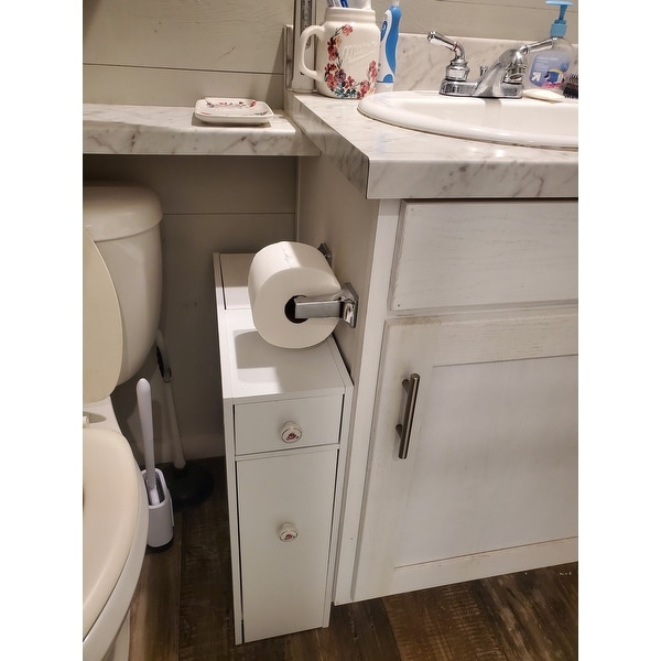 HOMCOM Bathroom Floor Organizer Free Standing Space Saving Narrow Storage  Cabinet Bath Toilet Paper Holder with Drawers White - On Sale - Bed Bath &  Beyond - 28302756