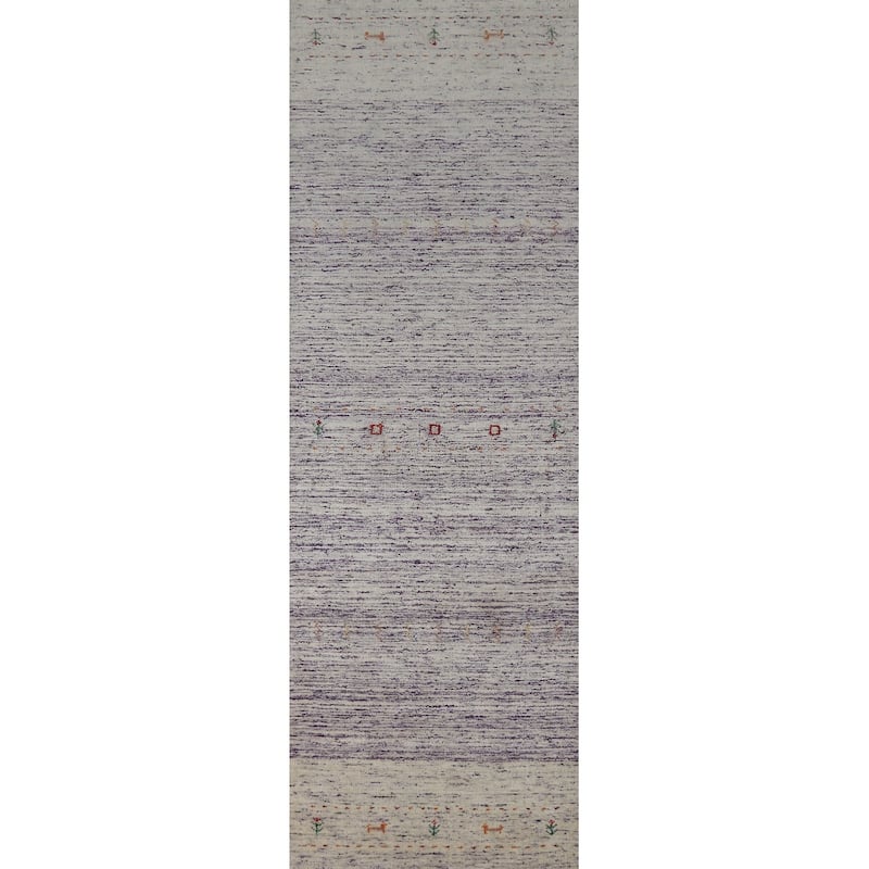 Tribal Gabbeh Indian Runner Rug Handmade Purple Wool Carpet - 2'4" x 9'6"