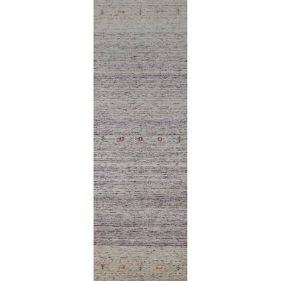 Tribal Gabbeh Indian Runner Rug Handmade Purple Wool Carpet - 2'4" x 9'6"