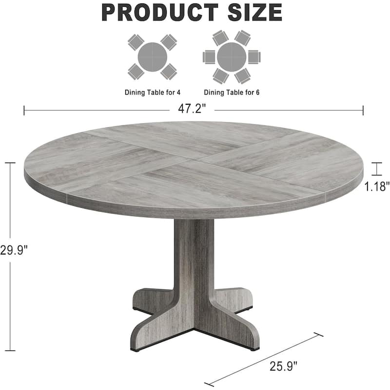 Rustic 47 Inch Round Dining Kitchen Table for 4-6 Dining Room, Living Room (Only Table)
