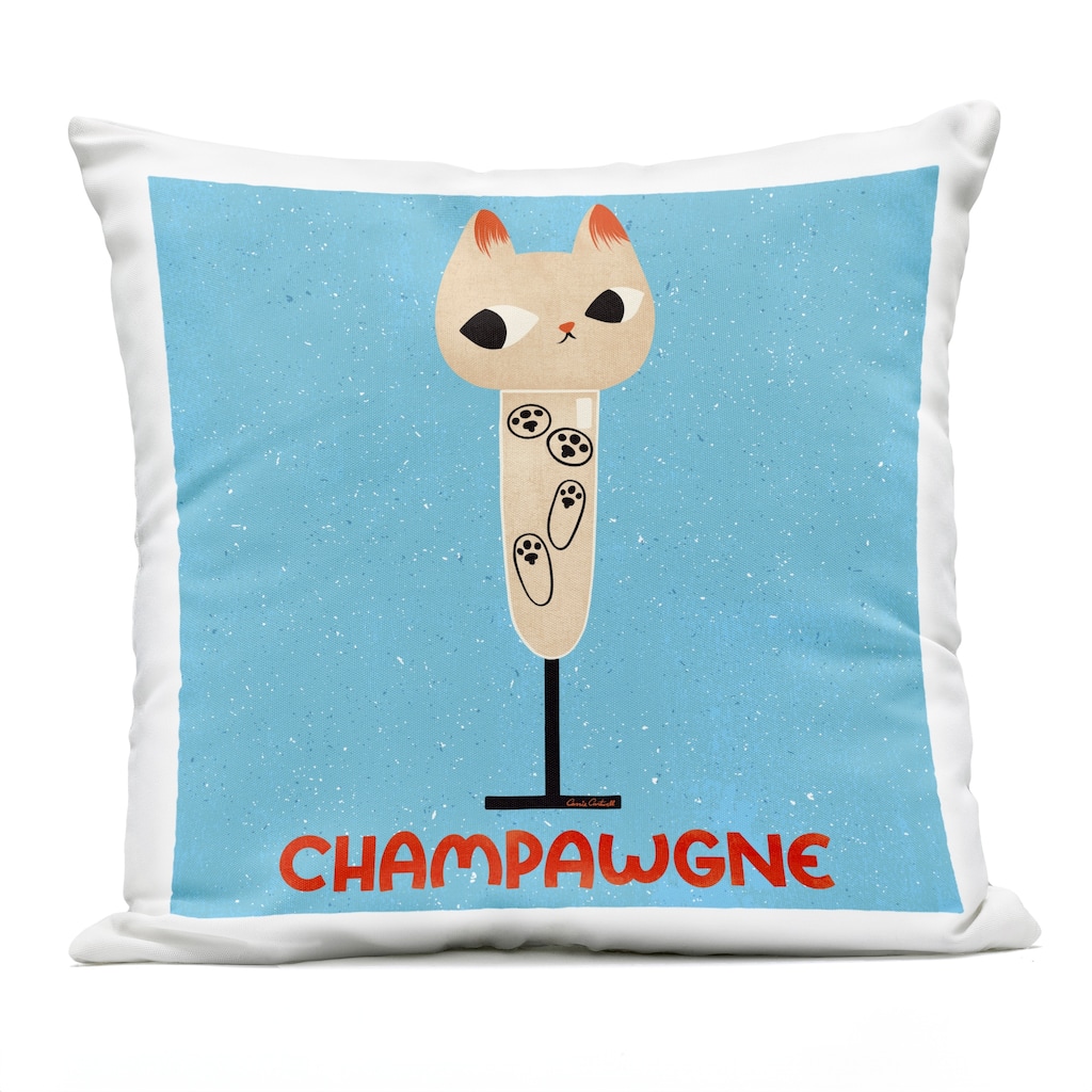 Stupell Champawgne Feline Wine Printed Outdoor Throw Pillow Design by Carrie Cantwell