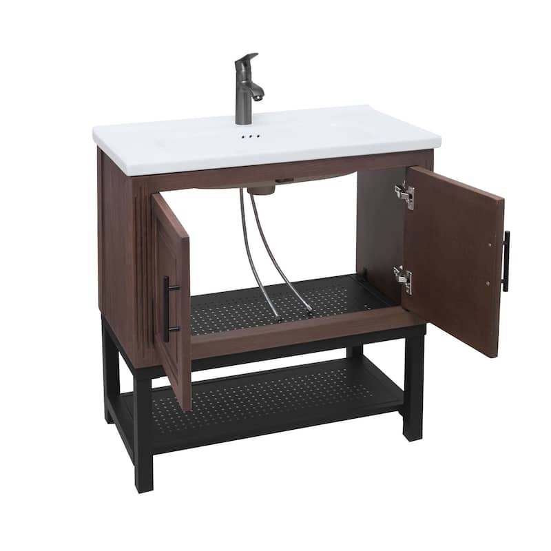 32" Bathroom Vanity with White Ceramic Sink & Hot and Cold Faucet