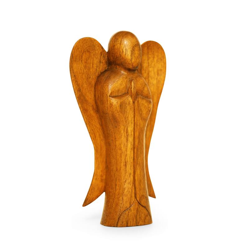 10" Wooden Handmade Abstract Sculpture Statue Handcrafted "Praying Angel" Gift Home Decor Figurine Accent Artwork Hand Carved