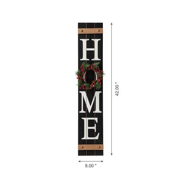 dimension image slide 1 of 3, Glitzhome 42"H Wooden Christmas Porch Sign with 3 Changeable Floral Wreaths