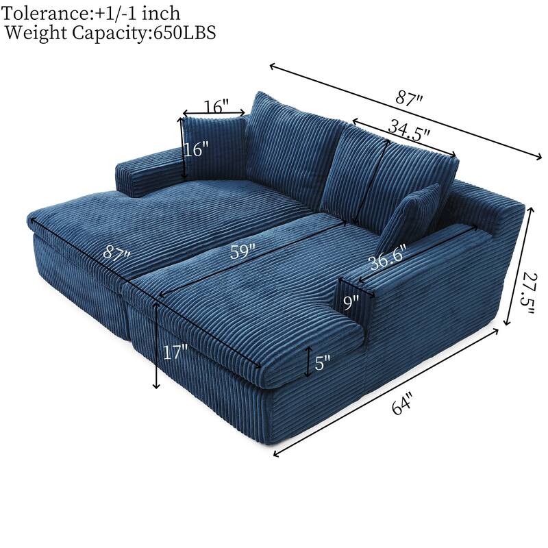 Oversized Sectional Lounge Sofa, Sleeper Sofa with Cloud Plush, Sofa Bed Loveseat Sofa for Living Room
