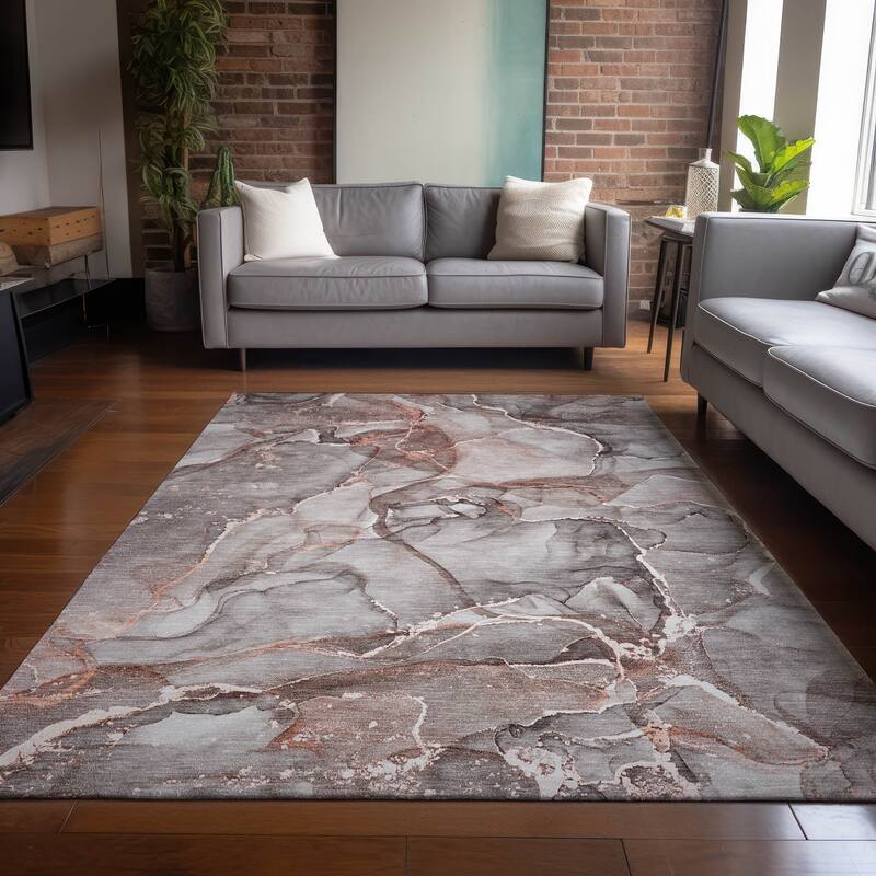 Machine Washable Indoor/ Outdoor Abstract Chantille Rug - 2'6" x 3'10" - Gray