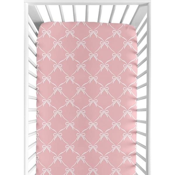 slide 2 of 6, Sweet Jojo Designs White and Pink Bows Girls Fitted Crib Sheet - Blush Bow for the Shabby, Ballet, Princess Ballerina Collection