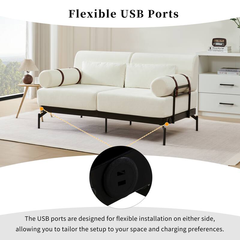 Modern Loveseat Sofa,59" Sofa Couch with Flexible USB Ports,Unique Cylindrical Armrests for Living Room