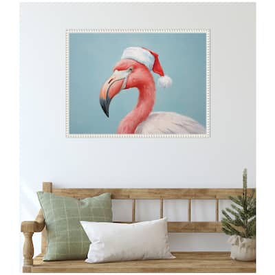 Kate and Laurel Sylvie Beaded Flamingo Santa Hat Portrait Framed Canvas by The Creative Bunch Studio