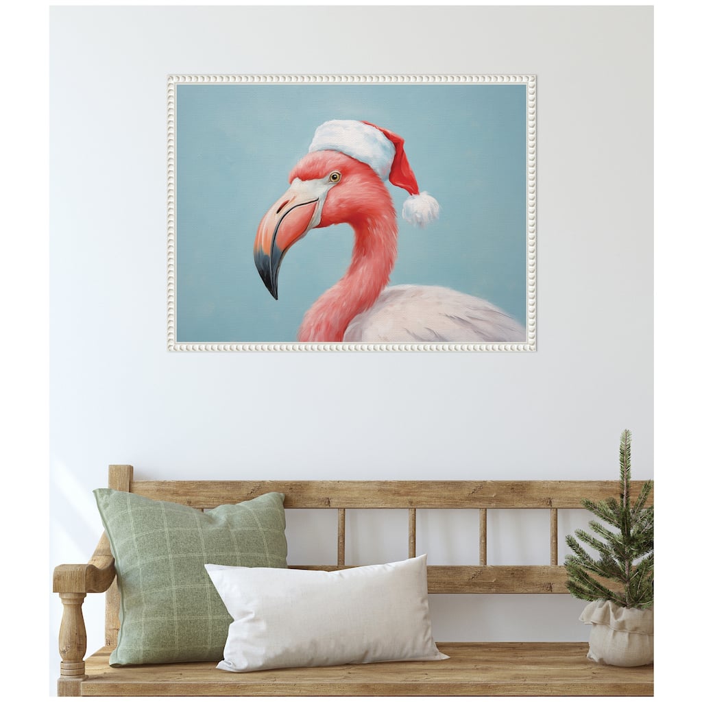 Kate and Laurel Sylvie Beaded Flamingo Santa Hat Portrait Framed Canvas by The Creative Bunch Studio