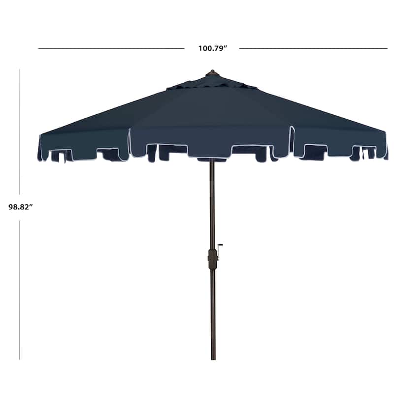 SAFAVIEH Sinica Aluminum Tilt And Crank 9-Foot Crank Market Patio Umbrella with Flap