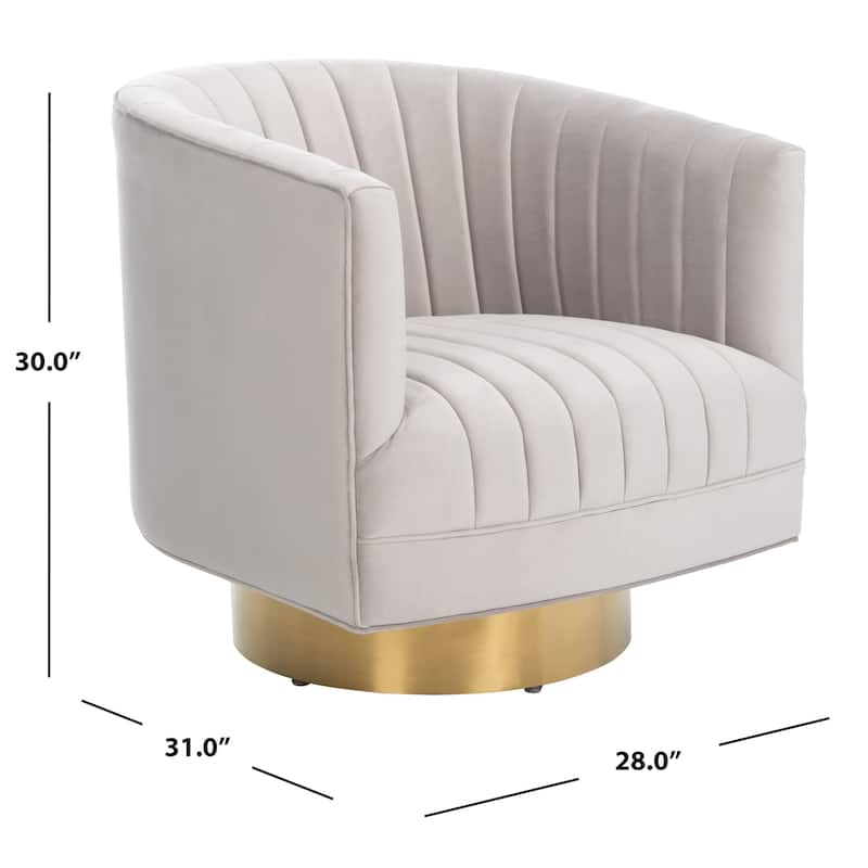 SAFAVIEH Couture Matejka Swivel Channel Tufted Barrel Chair - 28" W x 31" L x 30" H - 28Wx31Dx30H