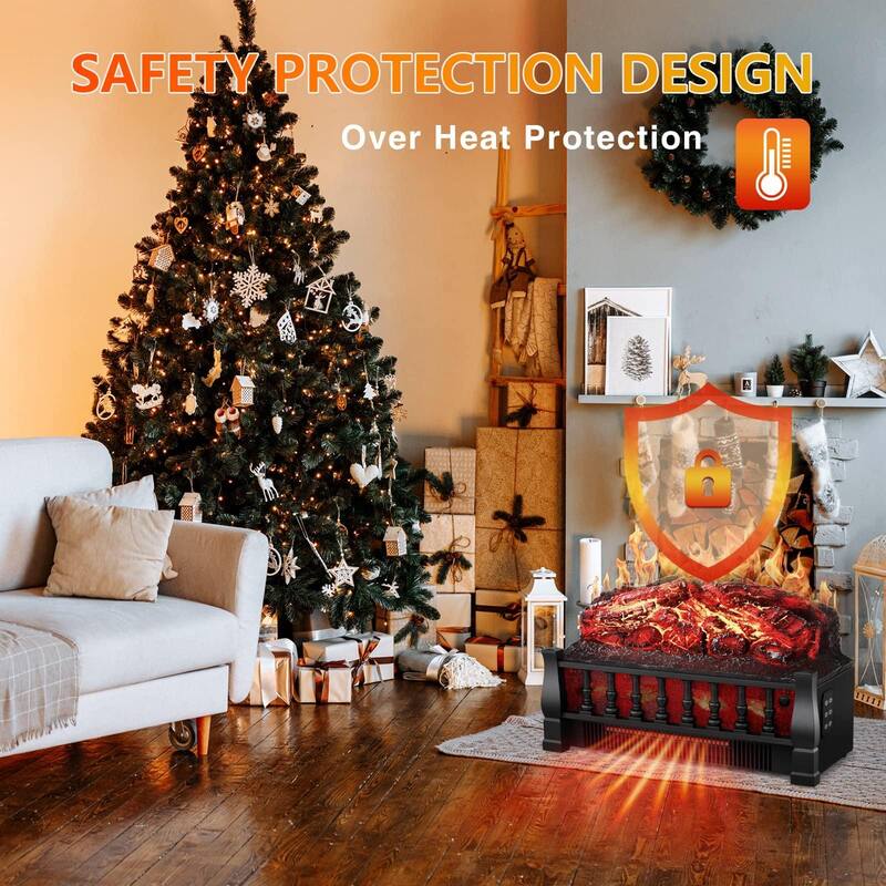 YOKOOL 21" Freestanding Electric Fireplace, Log Heater, Adjustable Flame Brightness, Overheat Protection, Remote.