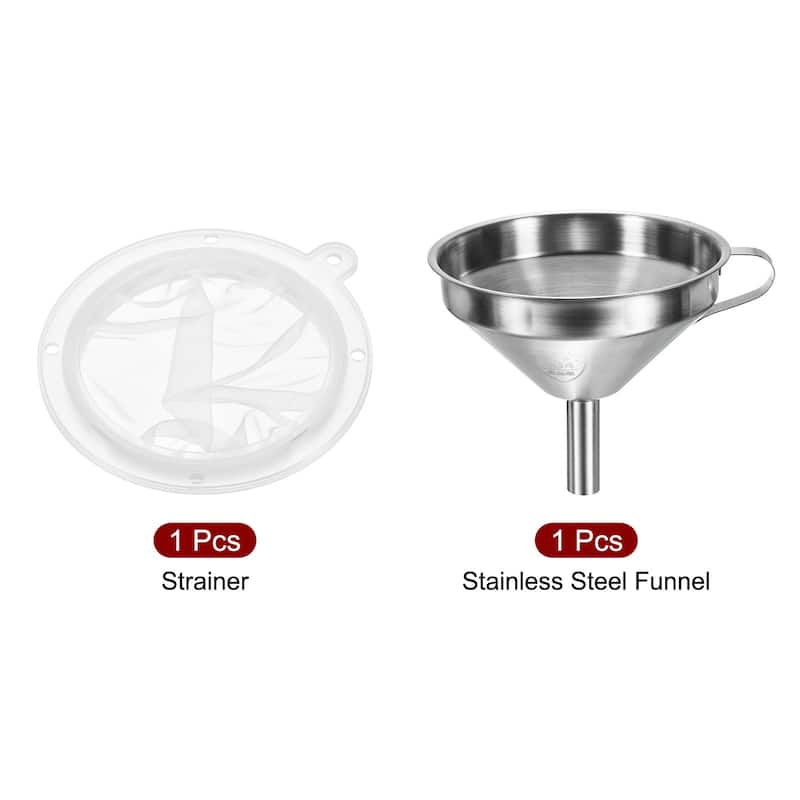5.1" Dia Stainless Steel Kitchen Funnel with 300 Mesh Strainer White Silver Tone - White, Silver Tone