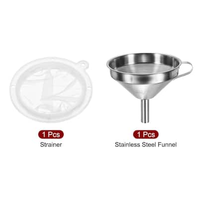 5.1" Dia Stainless Steel Kitchen Funnel with 300 Mesh Strainer White Silver Tone - White, Silver Tone