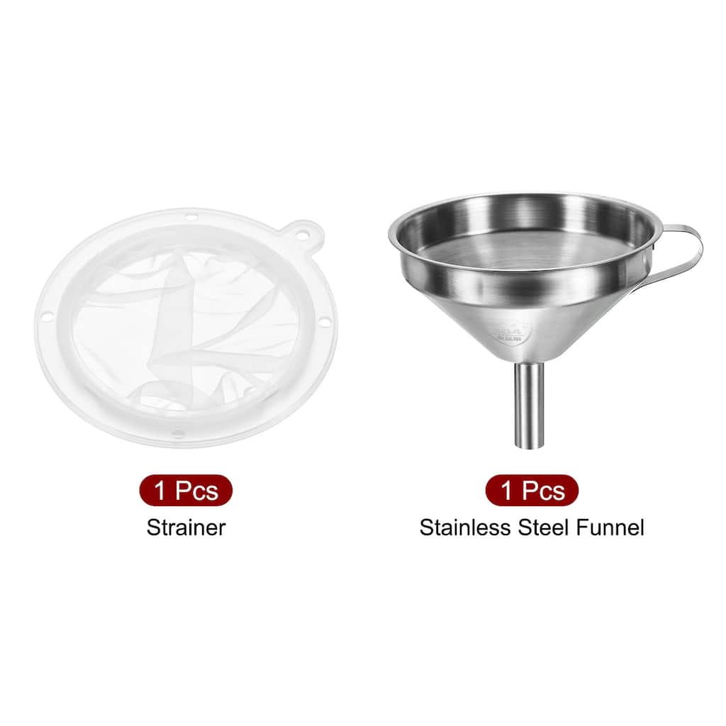 5.1" Dia Stainless Steel Kitchen Funnel with 300 Mesh Strainer White Silver Tone - White, Silver Tone
