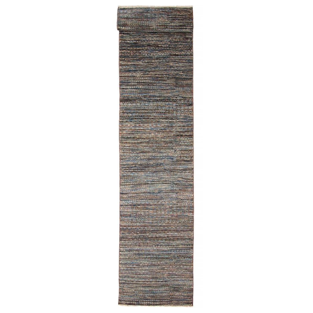 ECARPETGALLERY Hand-knotted Silk Shadow Dark Navy Silk, Wool Rug - 2' 10" x 14'