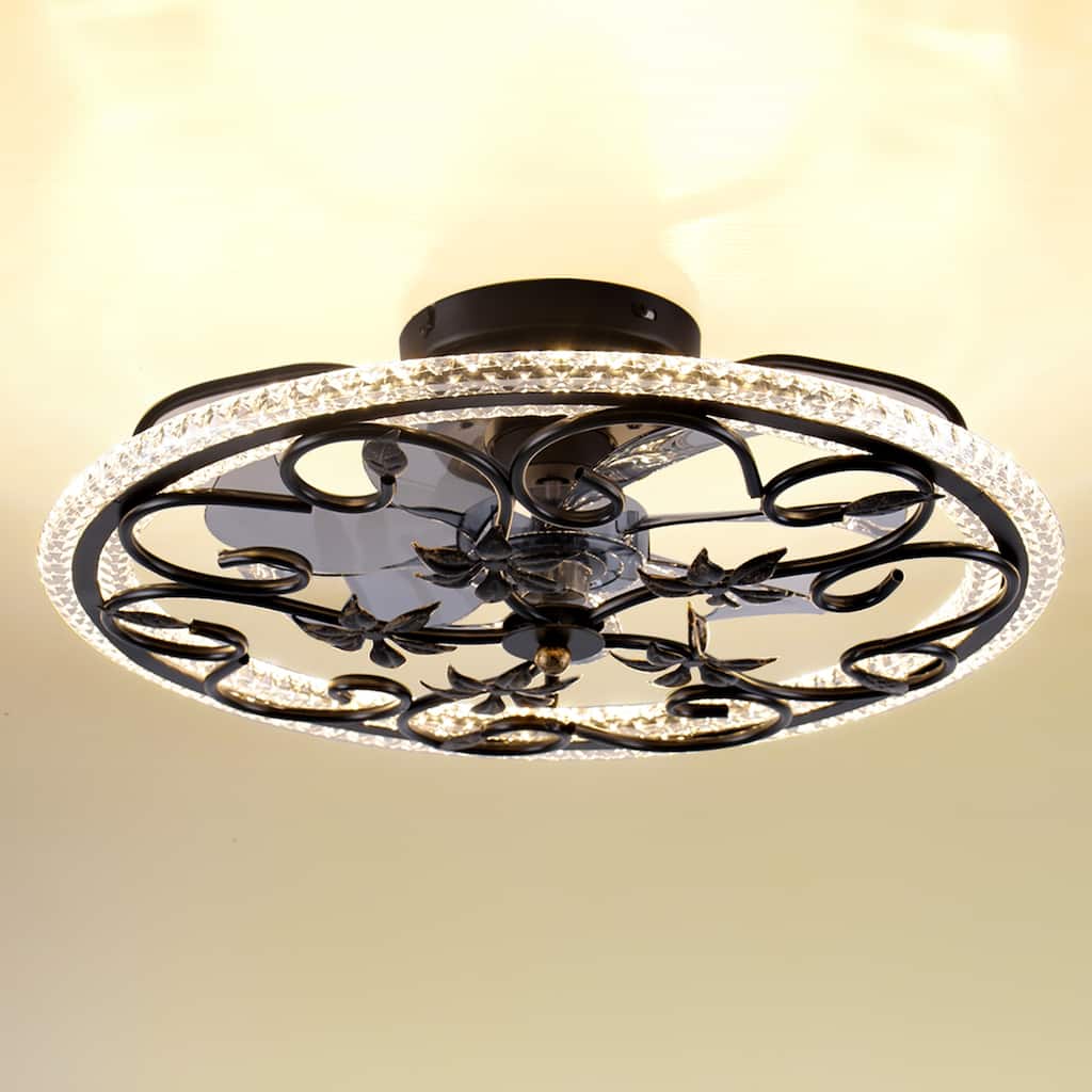20 in. Flush Mount Caged Indoor Ceiling Fan with Dimmer LED Light and Reversible DC Motor