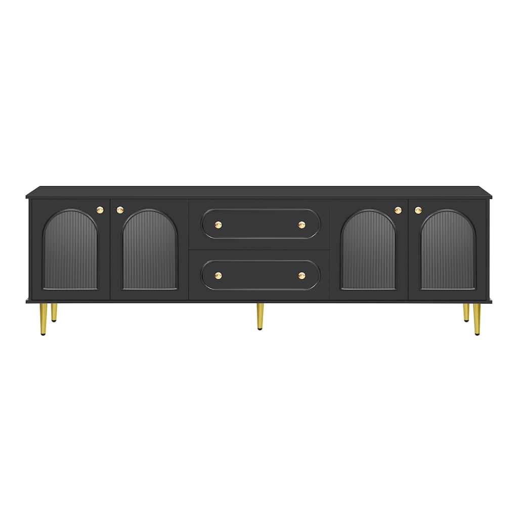 Modern TV Stand Up to 80'' with Fluted Glass Doors - 78.7" D x 15.7" W x 24.4" H
