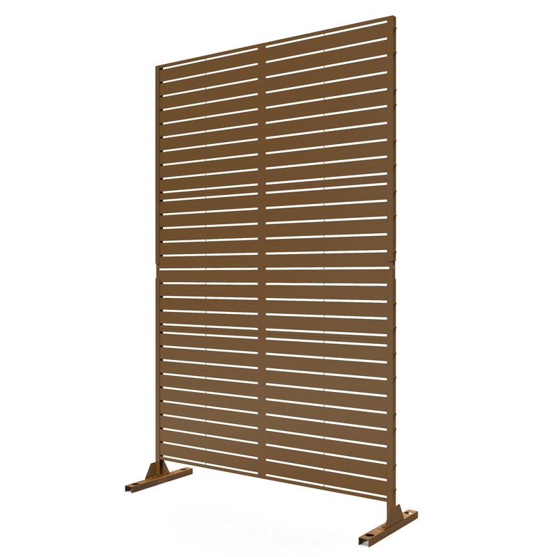 Outdoor Free Standing Metal Privacy Screen - Louvered - Brown-Louvered