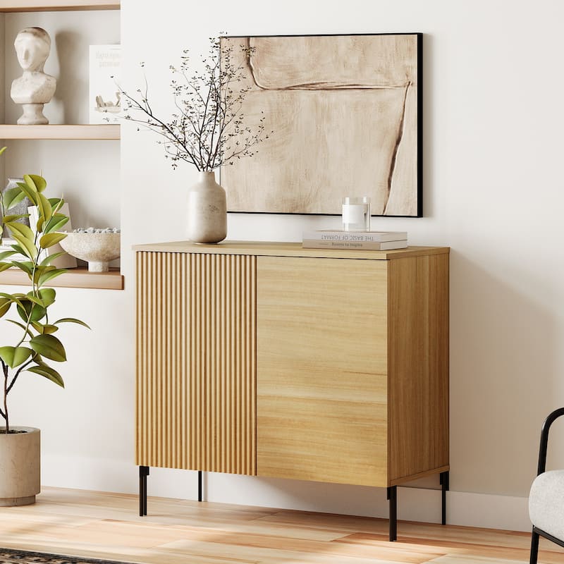 31.5" Modern Wood Reeded Dresser With Doors, Minimalist Dresser Organizer Storage Cabinet