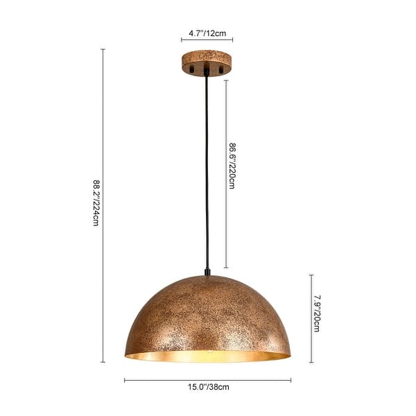 dimension image slide 6 of 15, Industrial Oversized Metal Dome Pendant Light - Modern Farmhouse