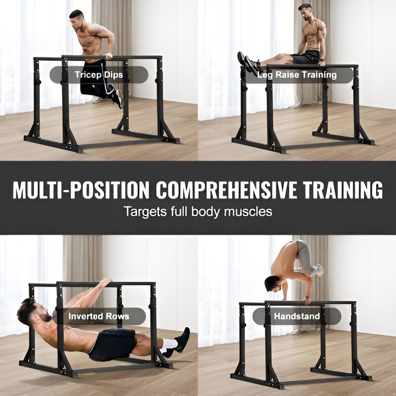 Black Steel Dip Bar with 800 lbs Capacity & 7-Level Adjustment - 49.6" x 47.6" x 49.2"