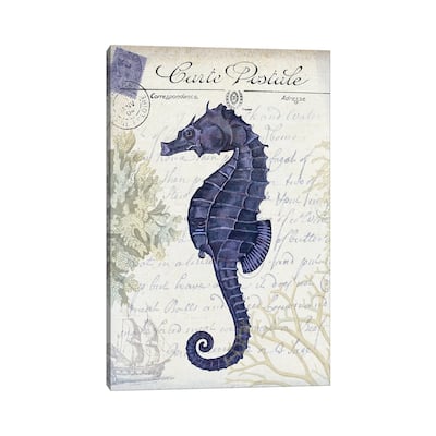 iCanvas "Seaside Postcard On Cream - Seahorse" by Fab Funky Canvas Print