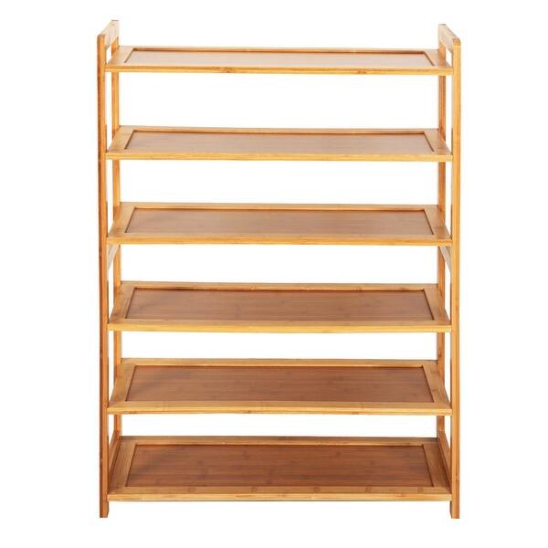 White Wash 2-Tier Stackable Bamboo Shoe Rack