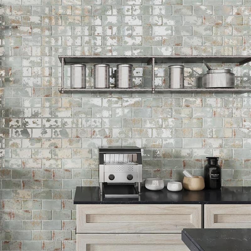 Merola Tile Biarritz Green 3" x 6" Ceramic Wall Tile