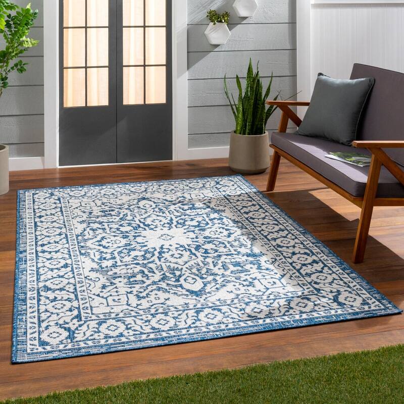 Livabliss Eagean Traditional Indoor/Outdoor Area Rug - 2'7" x 10' - Navy