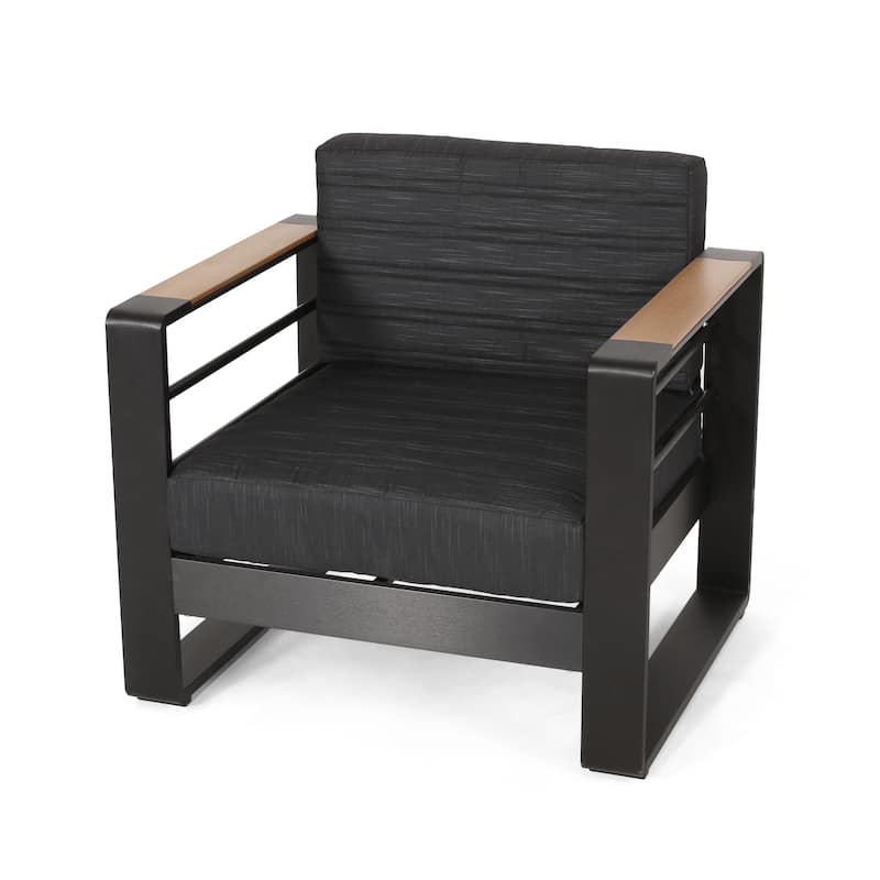 Giovanna Outdoor Aluminum Club Chair with Faux Wood Accents by Christopher Knight Home