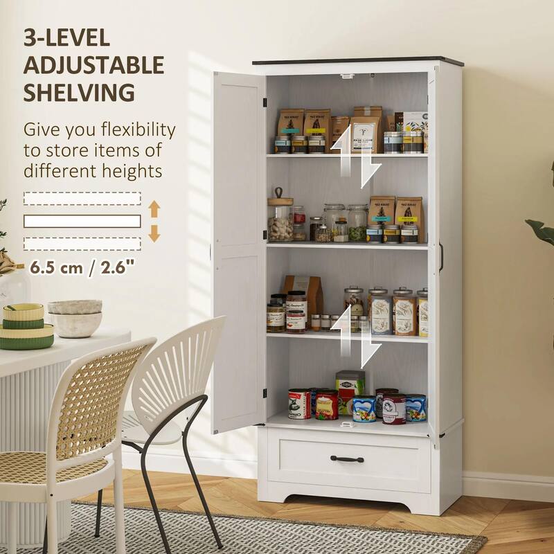 72" Farmhouse Kitchen Pantry Cabinet with Adjustable Shelves
