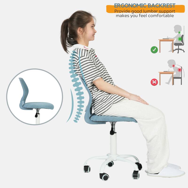 HomyLin Armless Swivel Kids Desk Chair with Mesh Padded Seating