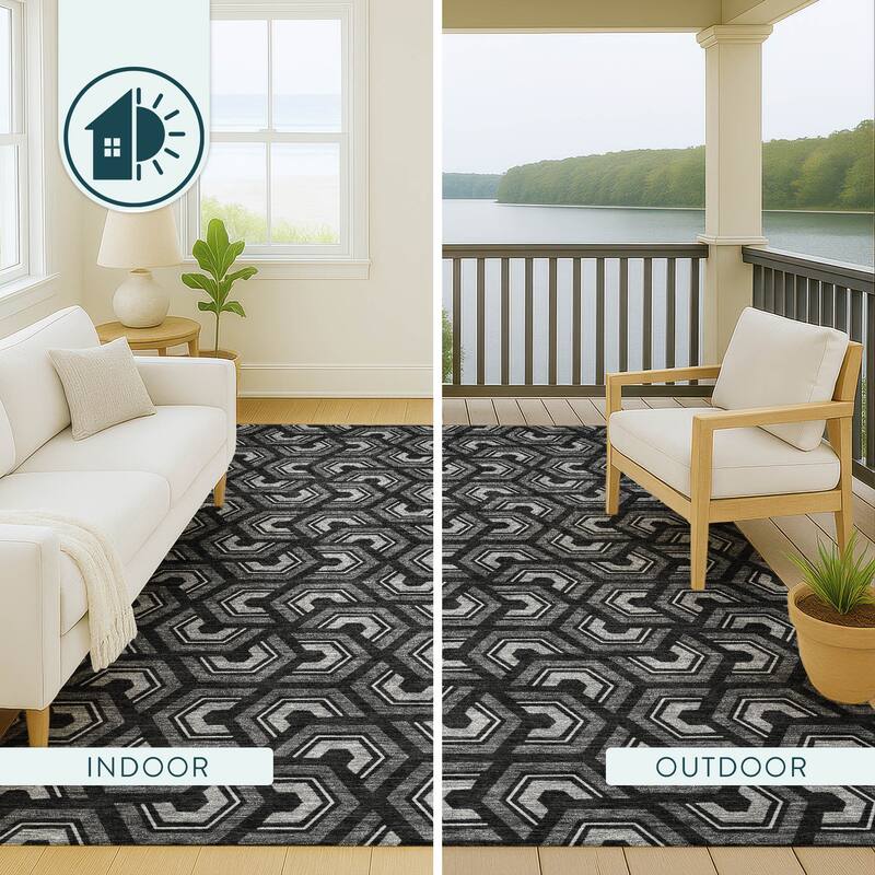 Machine Washable Indoor/ Outdoor Modern Zoa Chantille Rug