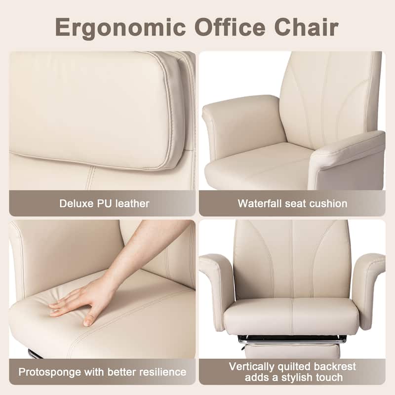 Glitzhome 49"H Modern Adjustable Swivel High Back Ergonomic Office Chair with Armrest and Extendable Footrest