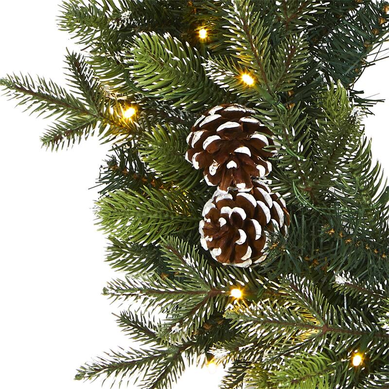 24" Snowed Pinecone Christmas Wreath with 35 Clear LED Lights