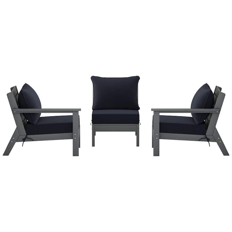 Polytrends Birchwood All Weather HDPE Outdoor Patio Deep Seating Gray Sofa With Cushions (3-Piece)