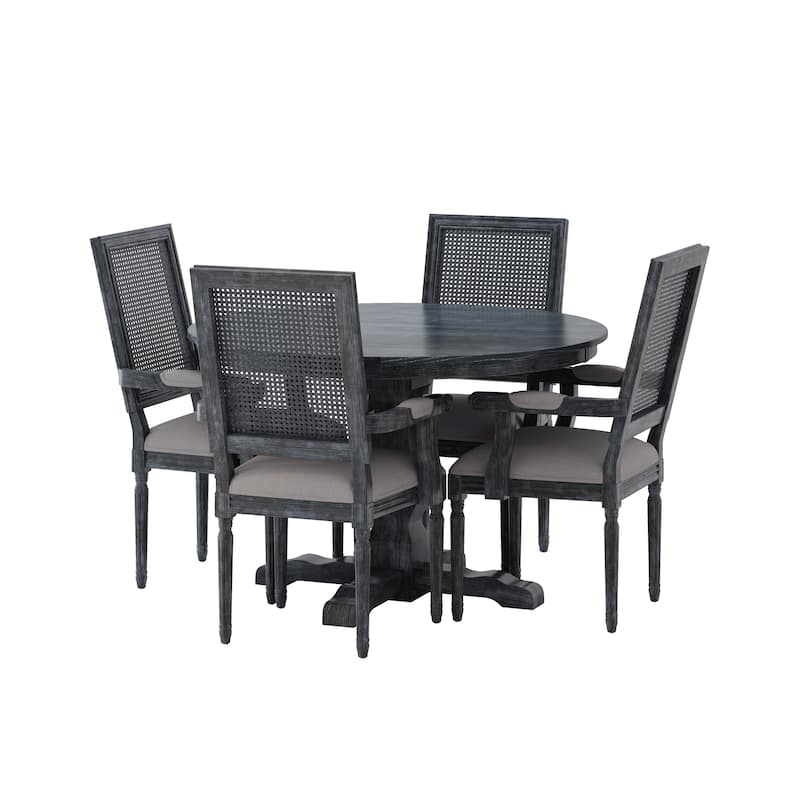 Mores Wood and Cane Upholstered 5 Piece Circular Dining Set by Christopher Knight Home