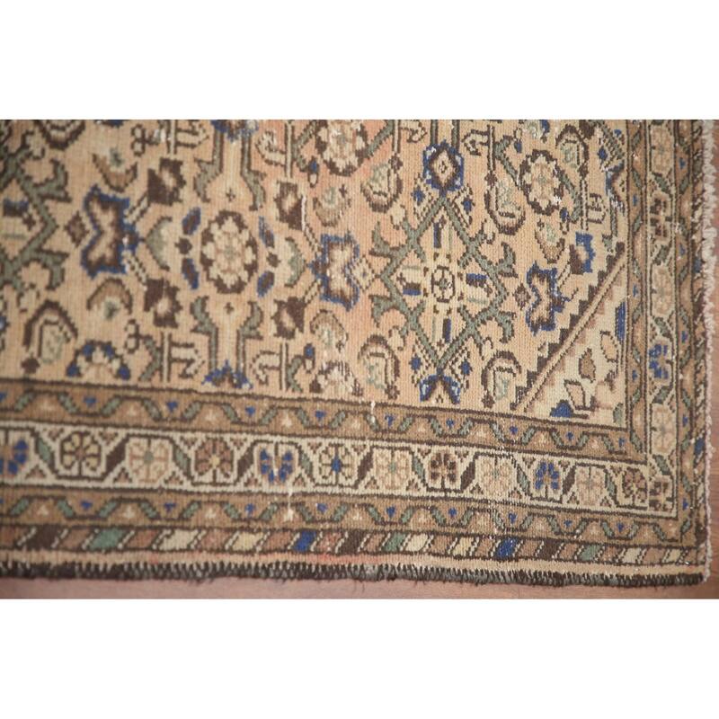 Hand Knotted Oriental 100% Wool Carpet Traditional Geometric Peach Hamedan Runner Rug - 11' 3'' X 3' 6''