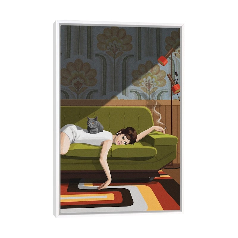 iCanvas "Waiting Game" by Artcatillustrated Framed Canvas Print - White - 48x32