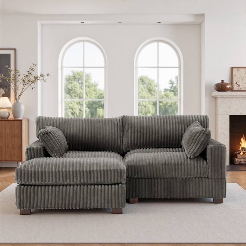 Plush Corduroy Upholstered Modular Sectional Sofa with Chaise